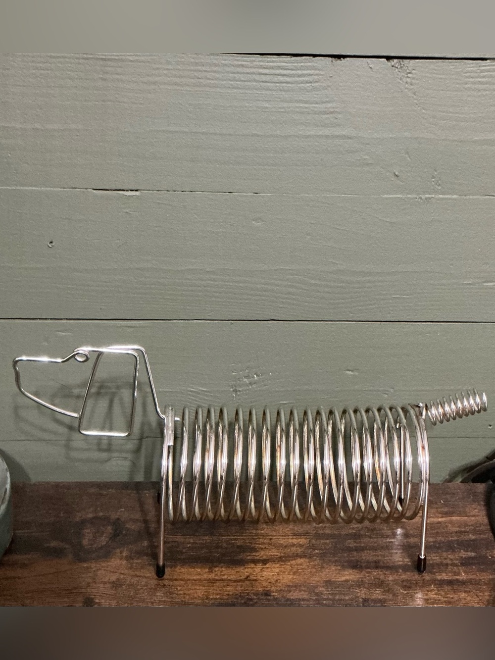 Wire Dachshund Dog Letter Holder Vintage MCM Desk Organizer Metal Coil